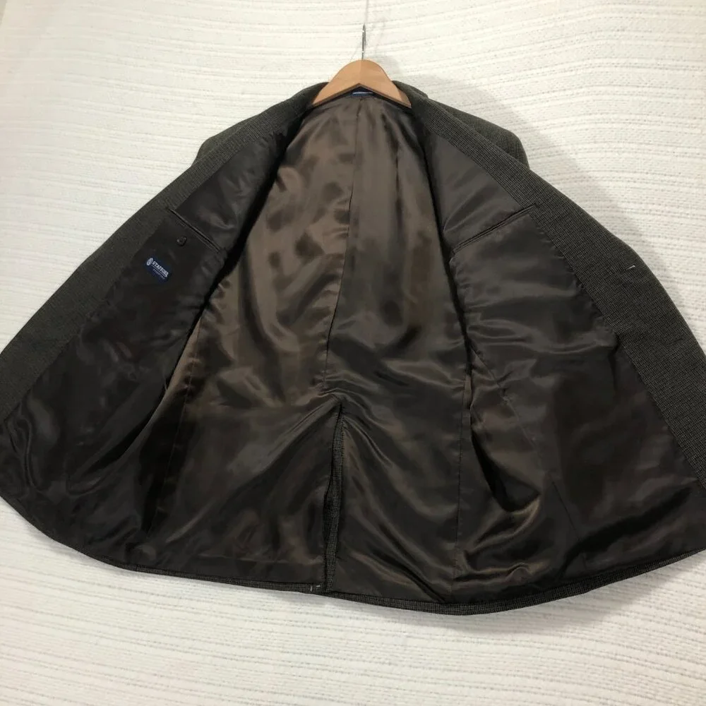 NWT Stafford Essentials Black Olive Check Classic Fit‎ Men's Size 46R